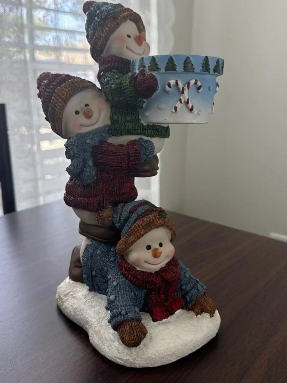 Vintage Home Interiors Stacked Snowmen Votive Candle Holder Resin 2003 10”